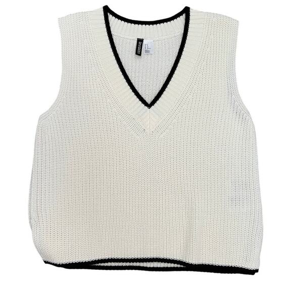 H&M Divided Women's Grandpa Sweater Vest Cream Black Size XL - Picture 2 of 6